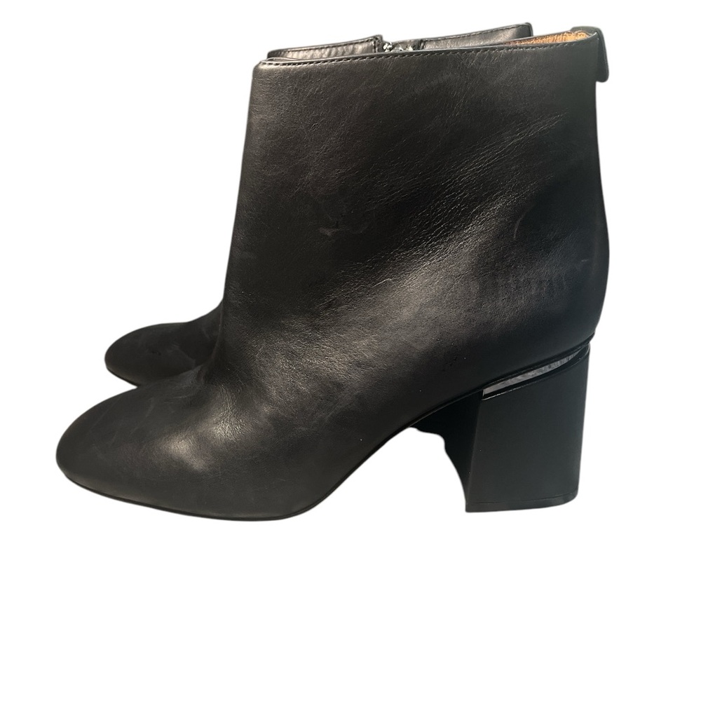 ANTONIO MELANI Black Leather Ankle Booties with Chunky Heel